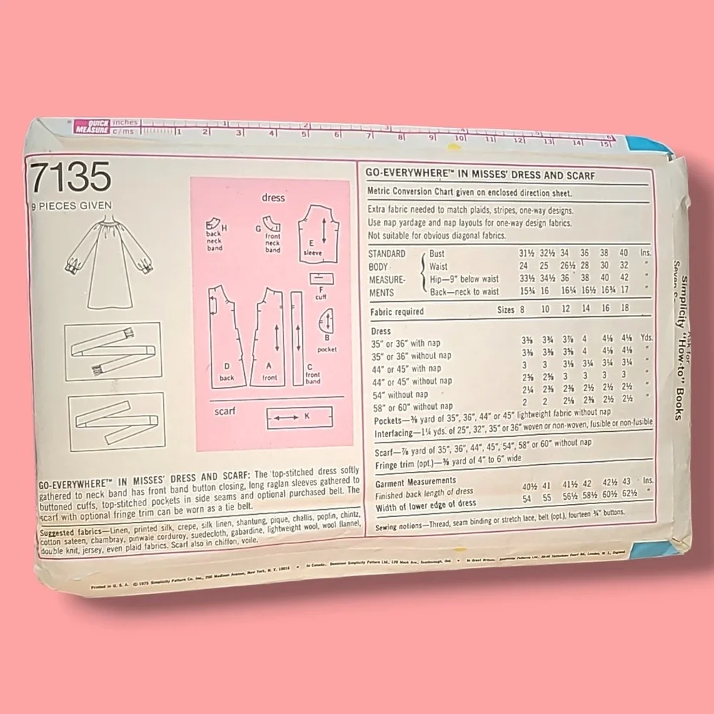 Vintage Simplicity‎ 7135 Dress Sewing Pattern Uncut FF Size 10 Scarf